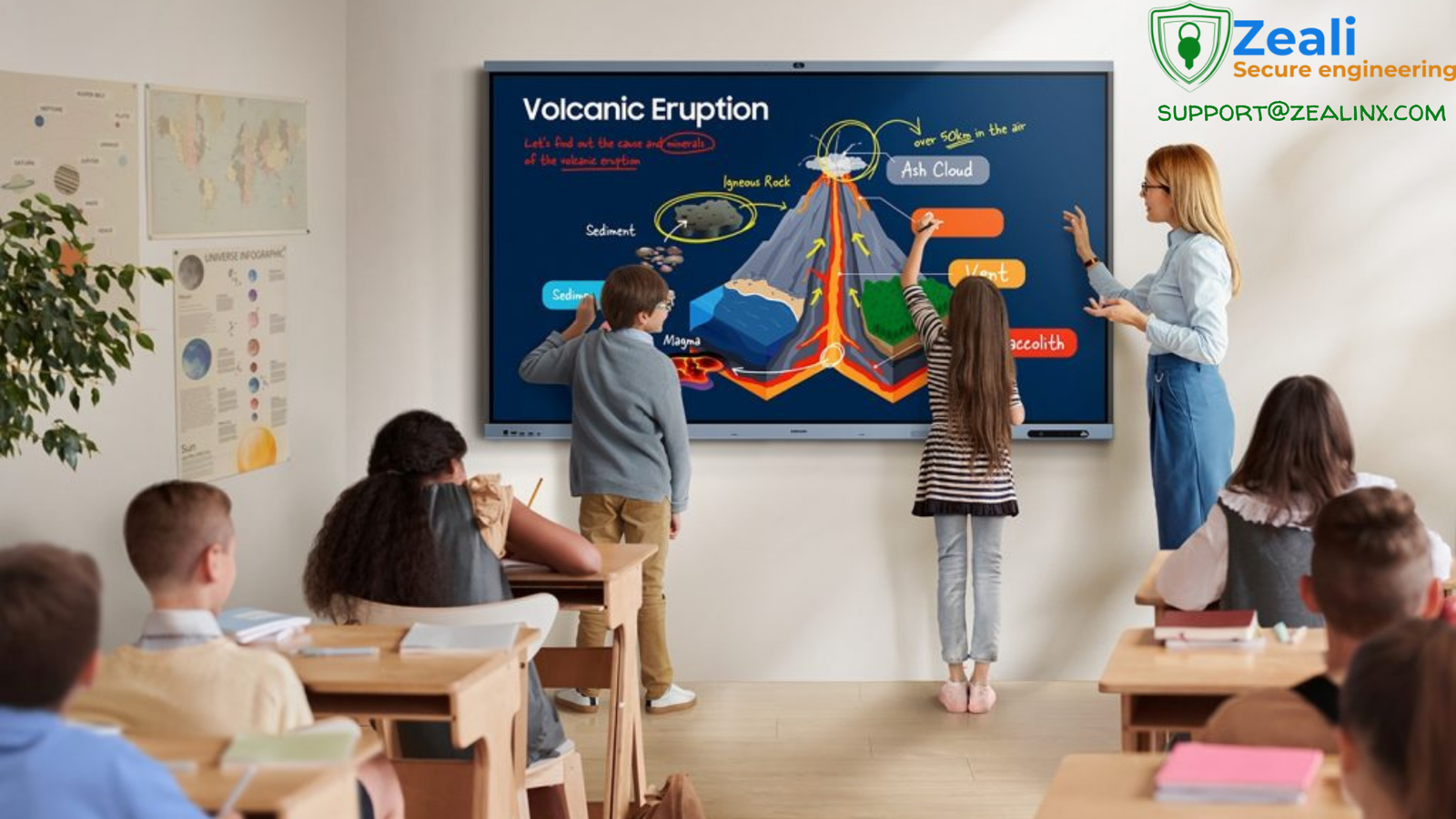 a group of kids in a classroom-Interactive Display